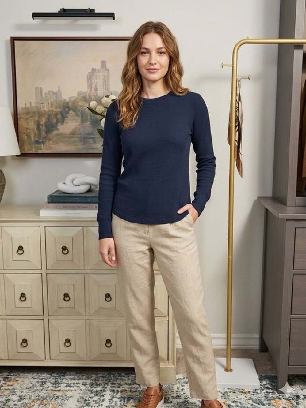 Quince Women's Navy Long-Sleeve Crewneck Top
